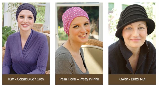 women wearing hats for chemo hair loss