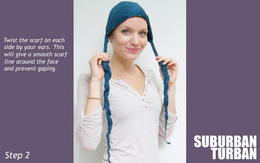 green silk square scarf turban tying guide for female hair loss step 2
