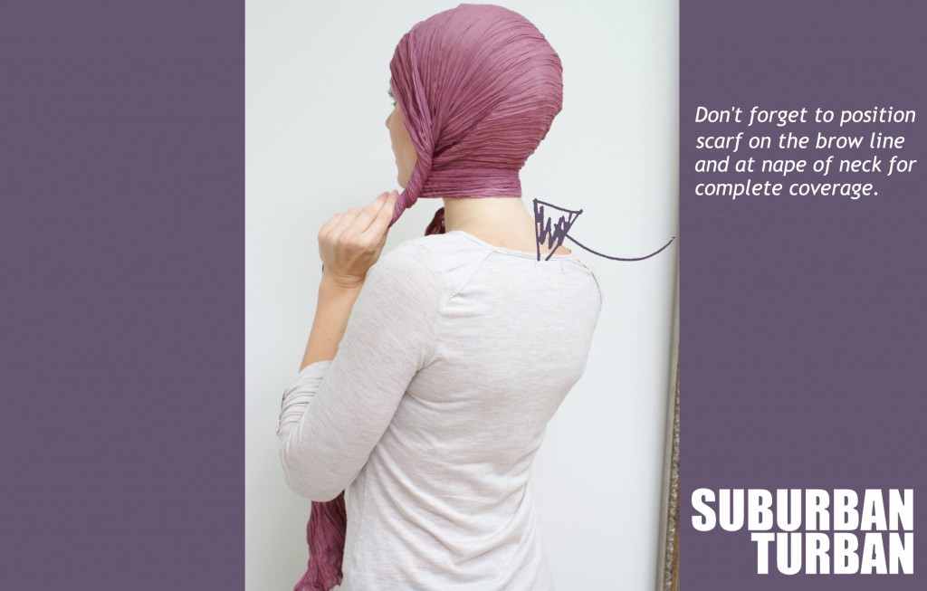 How to tie a turban for female hair loss - back view