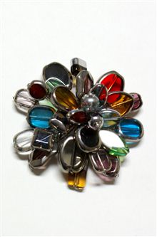 Multi-coloured glass bead brooch pin
