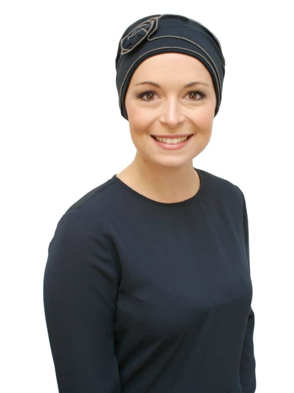 blue chemo hat for women's hair loss