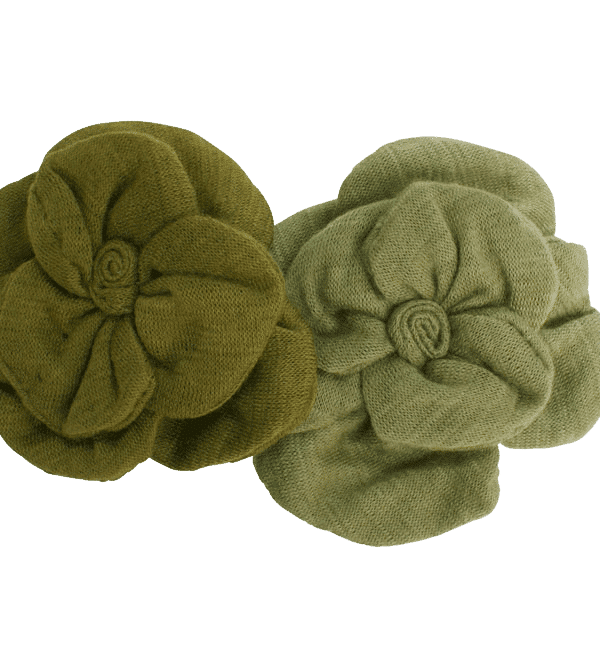 knitted green jersey flower brooches