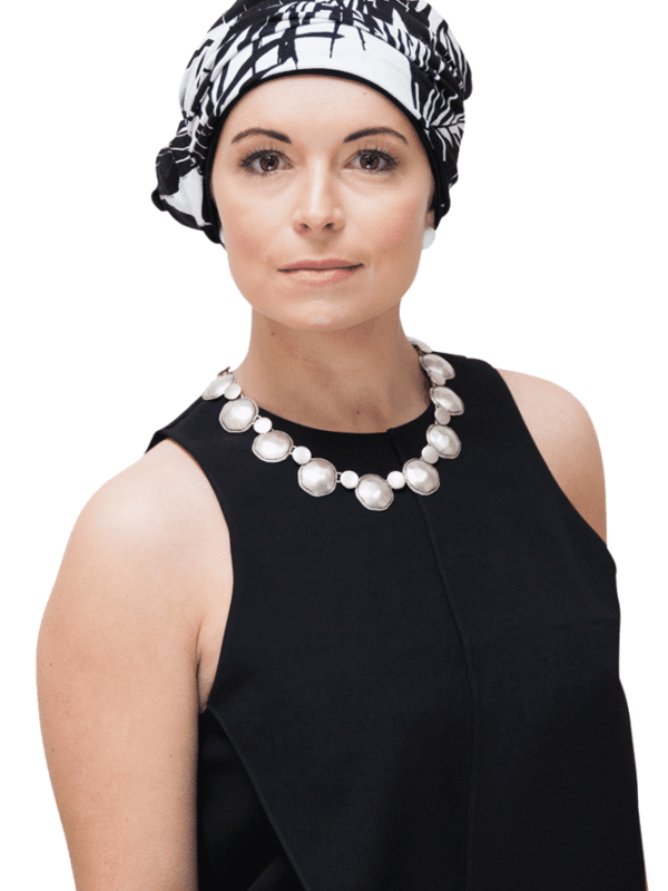 black and white chic chemo headwear