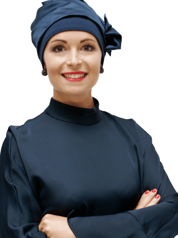 ava navy blue chemo hat for evening