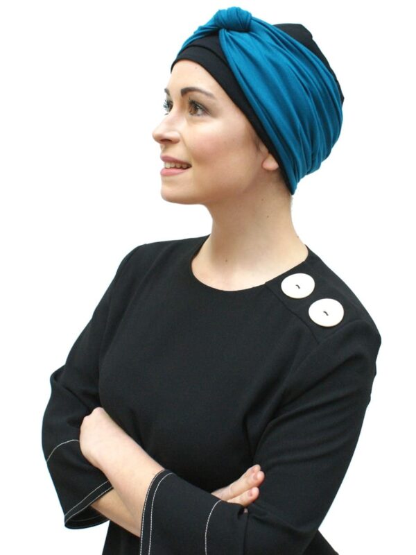 hat for hair loss with blue headband