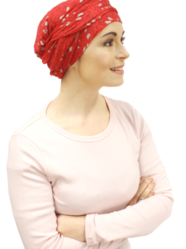 red headscarf for women's hair loss