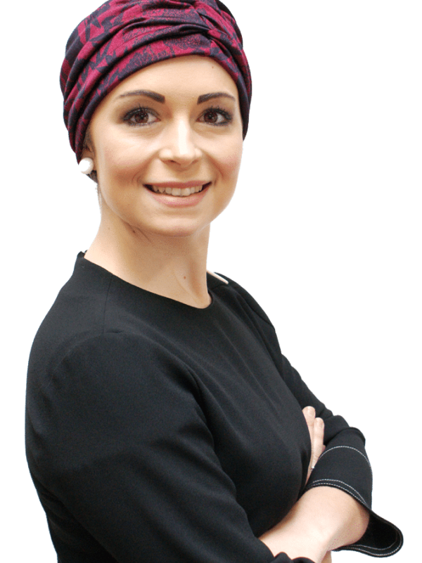fabulous berry red evening turban for hair loss