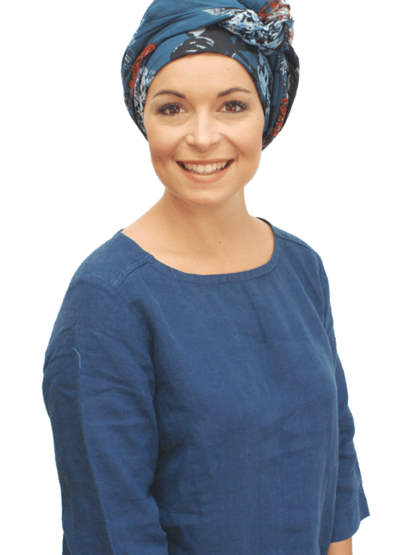 chemo scarf worn as headwrap