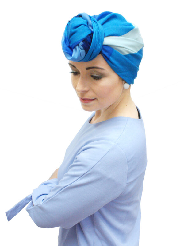 Square Headscarf – Blue block head wrap scarf