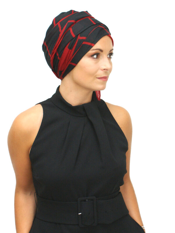 red turban head scarf worn by woman
