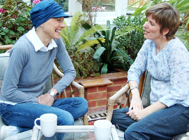 a chemo patient and friend meeting for coffee