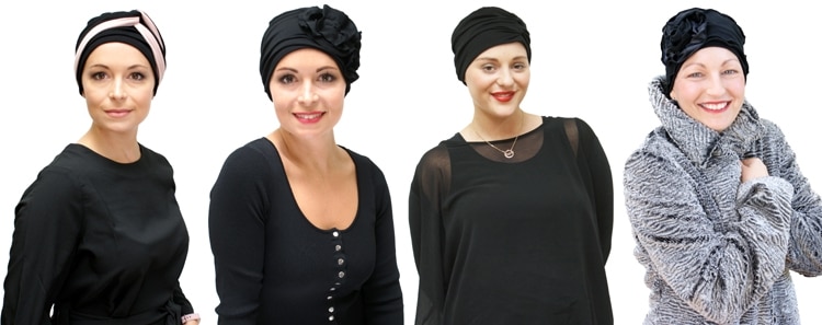 young women wearing black chemo hats for Christmas