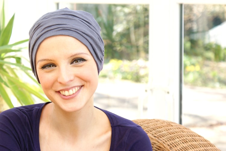 Headgear for chemo in soft mauve jersey