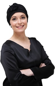 Black fashion turban with flower brooch pin