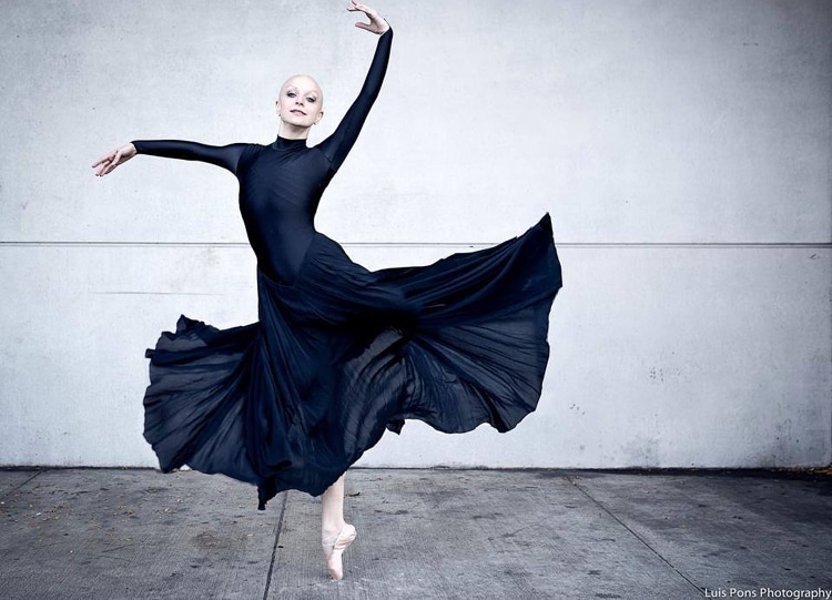 bald ballerina with chemo hair loss dancing 
