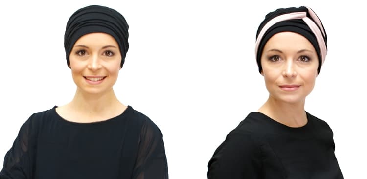 young women wearing chemo headwear