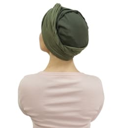 women wearing a chemo turban and wide headband