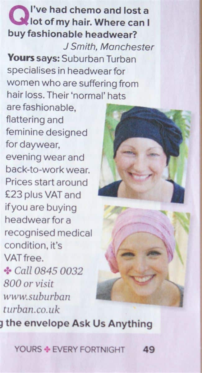 Suburban Turban in the press hats in Yours magazine