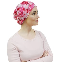 young woman wearing a headscarf turban for hair loss