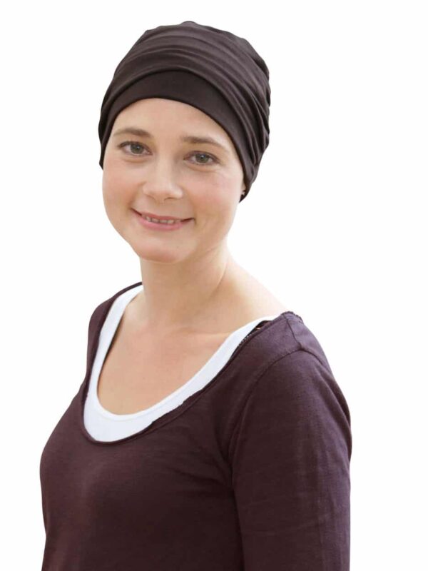 Kimmy chemo hat in chocolate brown