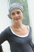 woman wearing chemo turban