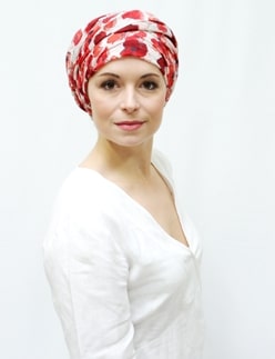 woman wearing chemo headscarf