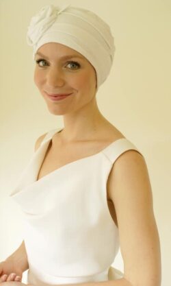 cream bridal hat for hair loss bride