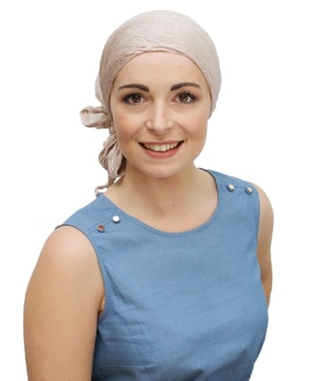 womand wearing silk hair loss bandana