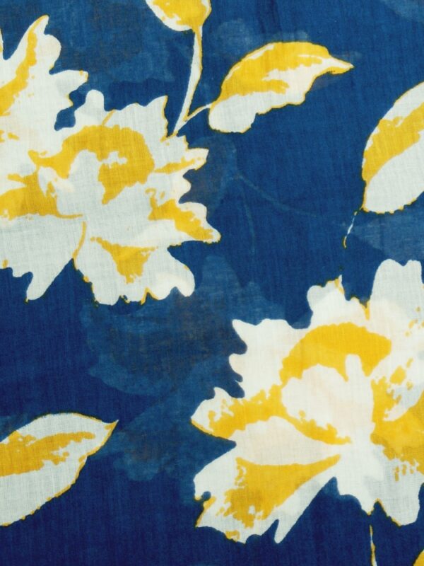 blue yellow floral chemo scarf swatch