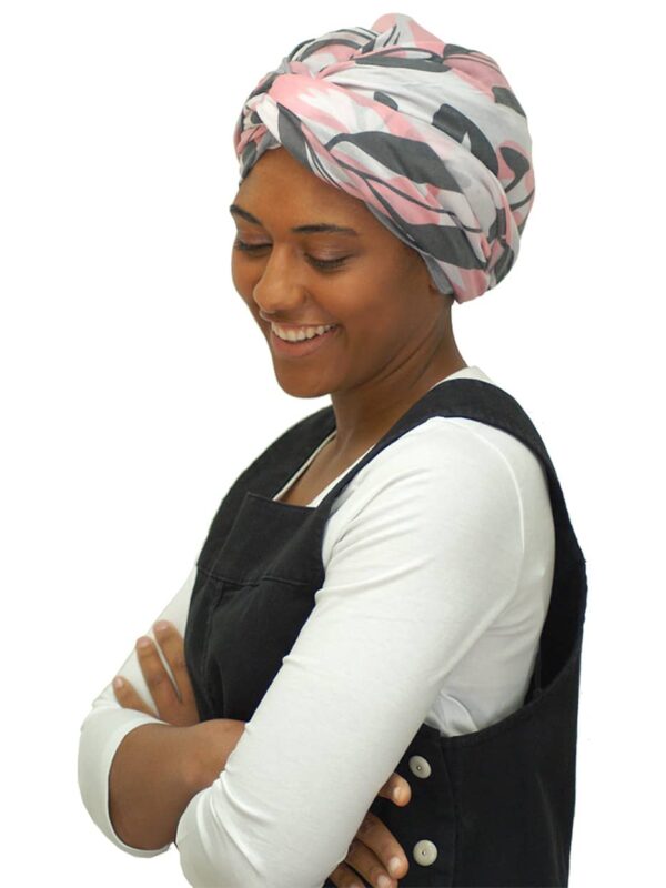 Grey / Pink Monstera – long turban tying scarf