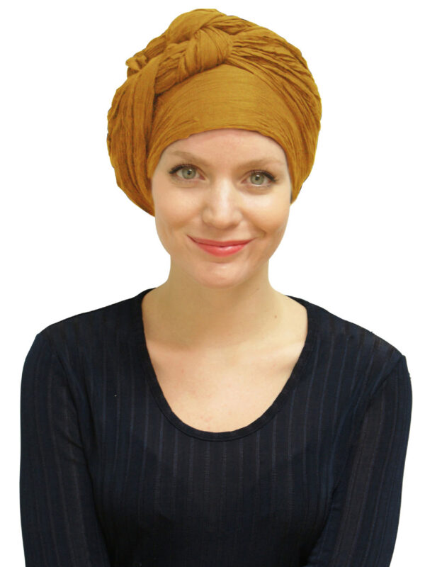 woman wearing head scarf as a turban