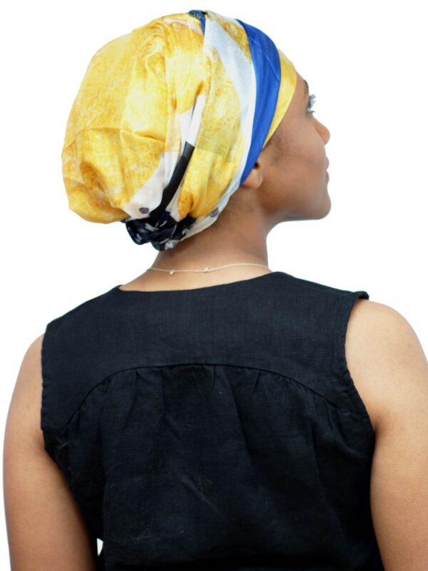 Silk head scarf for chemotherapy patients worn as turban