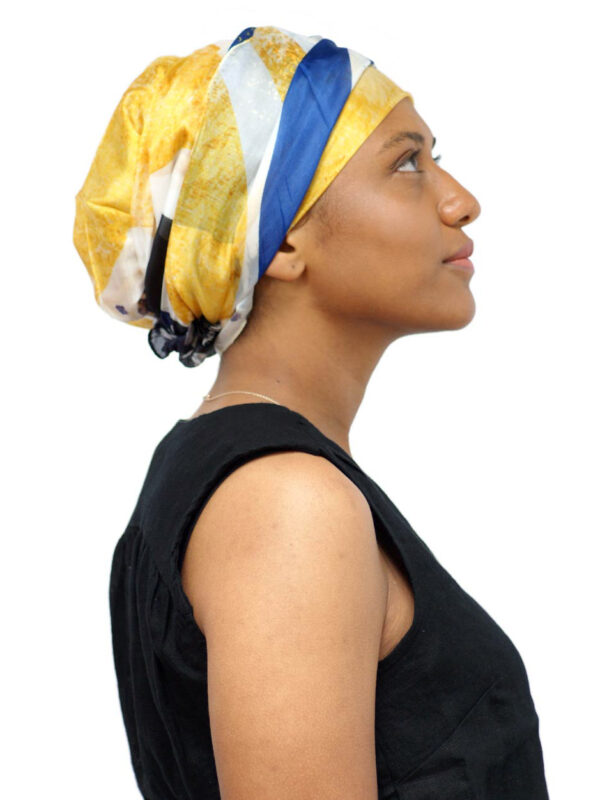 Silk head scarf for chemotherapy patients worn as turban