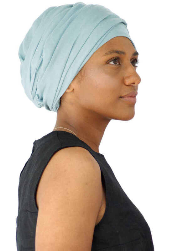 head scarves for cancer in pale blue viscose