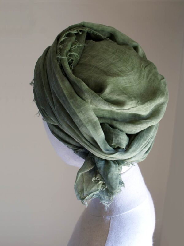 back of green cotton long scarf turban for women