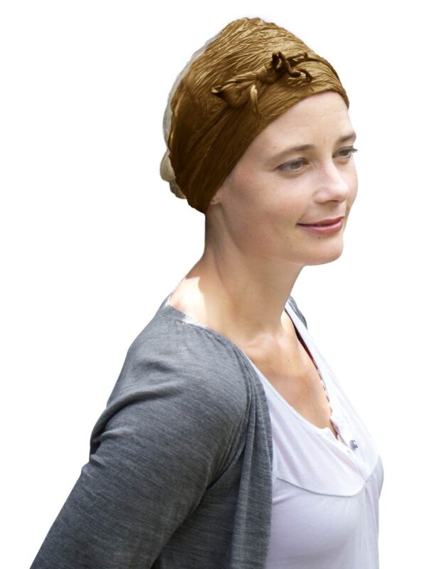 Wide silk headband scarf for hair loss – Bronze